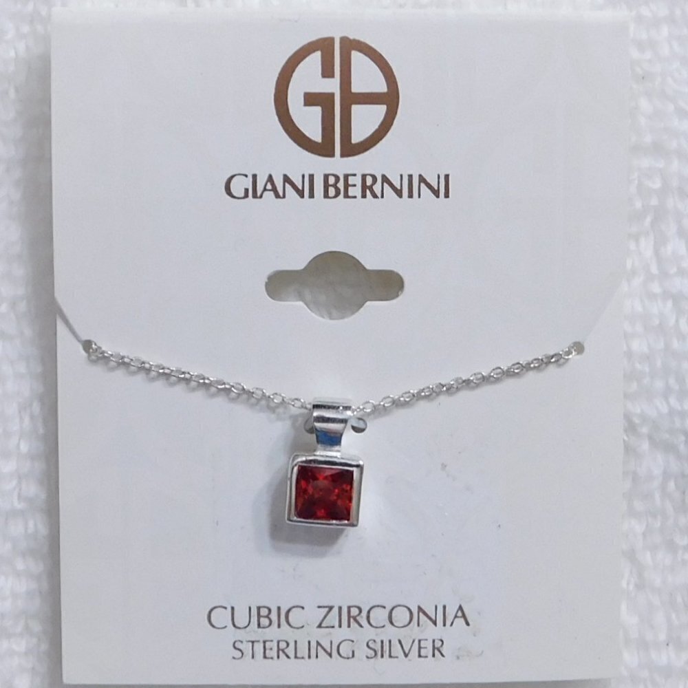J136 Red Cubic Zirconia Sterling Silver Necklace